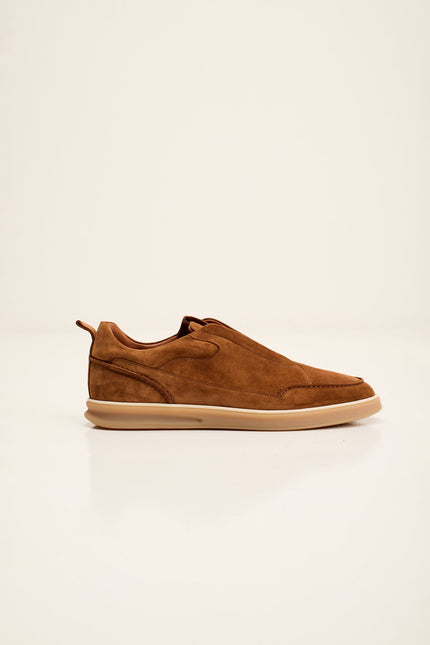 Men's Lambskin Suede Slip-On Sneakers - Tobacco | Ron Tomson