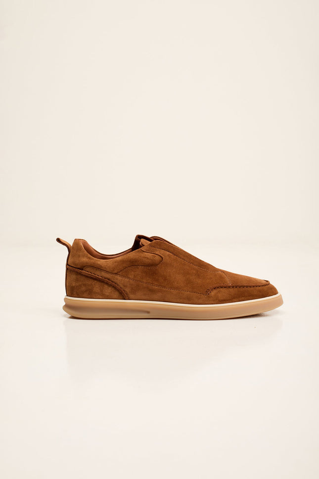 Men's Lambskin Suede Slip-On Sneakers - Tobacco | Ron Tomson