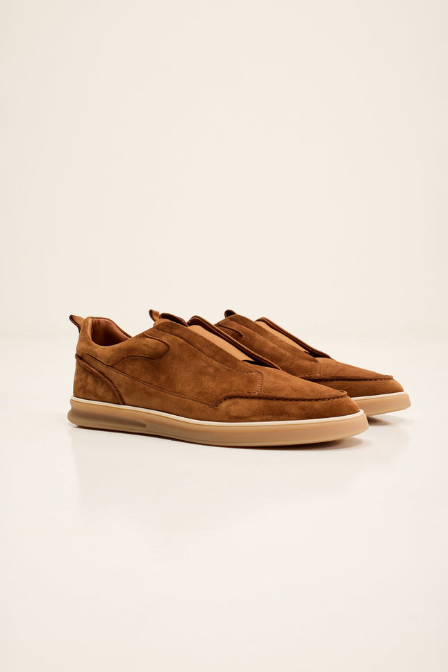 Men's Lambskin Suede Slip-On Sneakers - Tobacco | Ron Tomson
