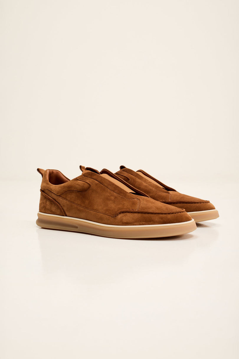 Men's Lambskin Suede Slip-On Sneakers - Tobacco | Ron Tomson