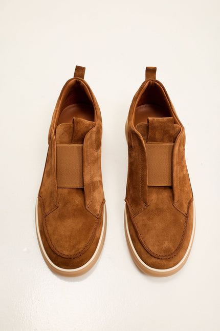 Men's Lambskin Suede Slip-On Sneakers - Tobacco | Ron Tomson