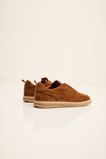 Men's Lambskin Suede Slip-On Sneakers - Tobacco | Ron Tomson