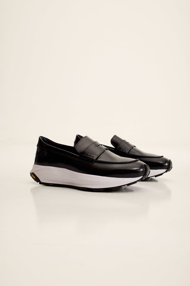 Men's Italian Vibram Sole Penny Loafer - Black | Ron Tomson