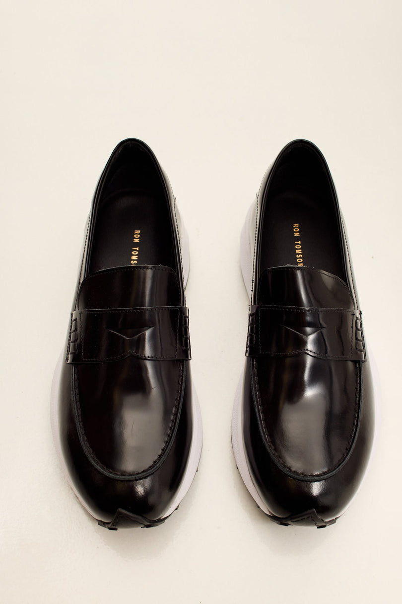 Men's Italian Vibram Sole Penny Loafer - Black | Ron Tomson
