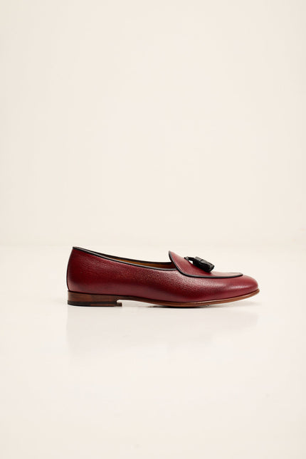 Men's Italian Leather Sole Tassel Loafer - Burgundy | Ron Tomson
