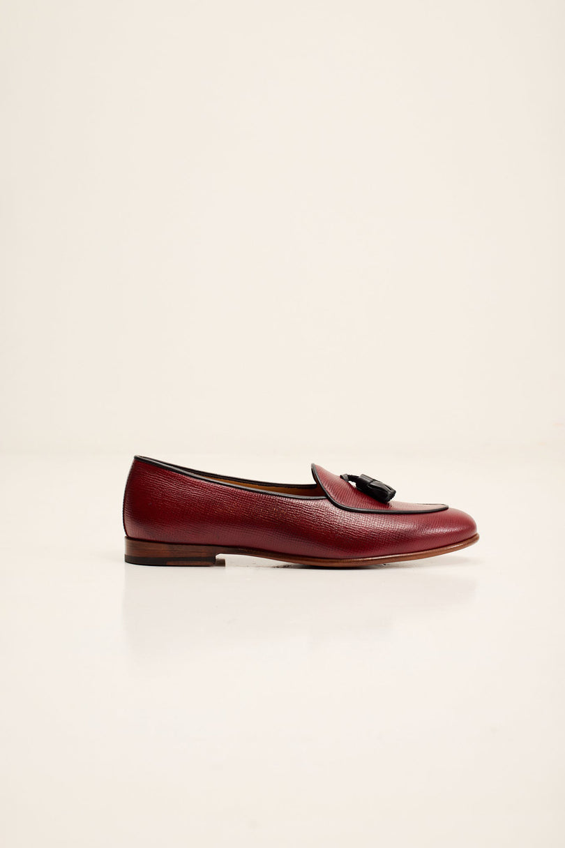 Men's Italian Leather Sole Tassel Loafer - Burgundy | Ron Tomson