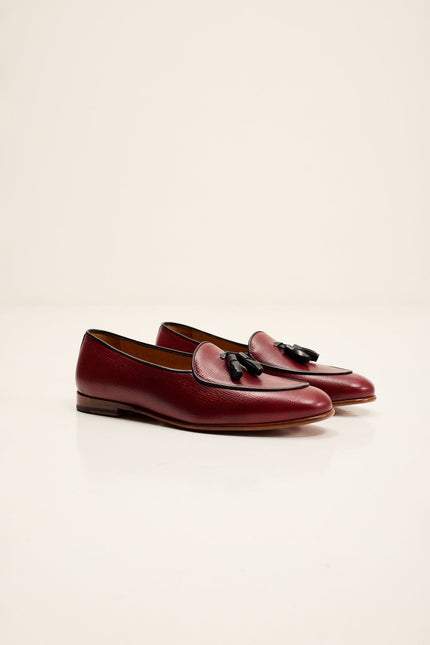 Men's Italian Leather Sole Tassel Loafer - Burgundy | Ron Tomson
