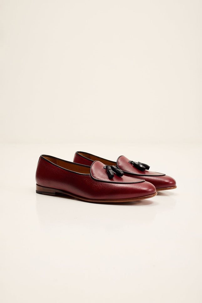Men's Italian Leather Sole Tassel Loafer - Burgundy | Ron Tomson