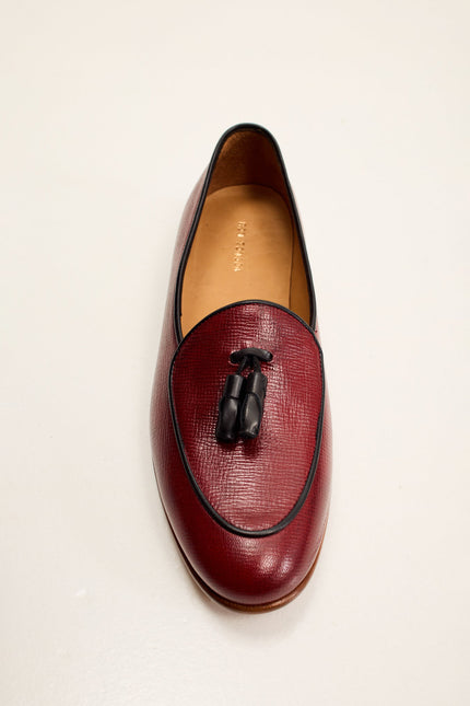 Men's Italian Leather Sole Tassel Loafer - Burgundy | Ron Tomson