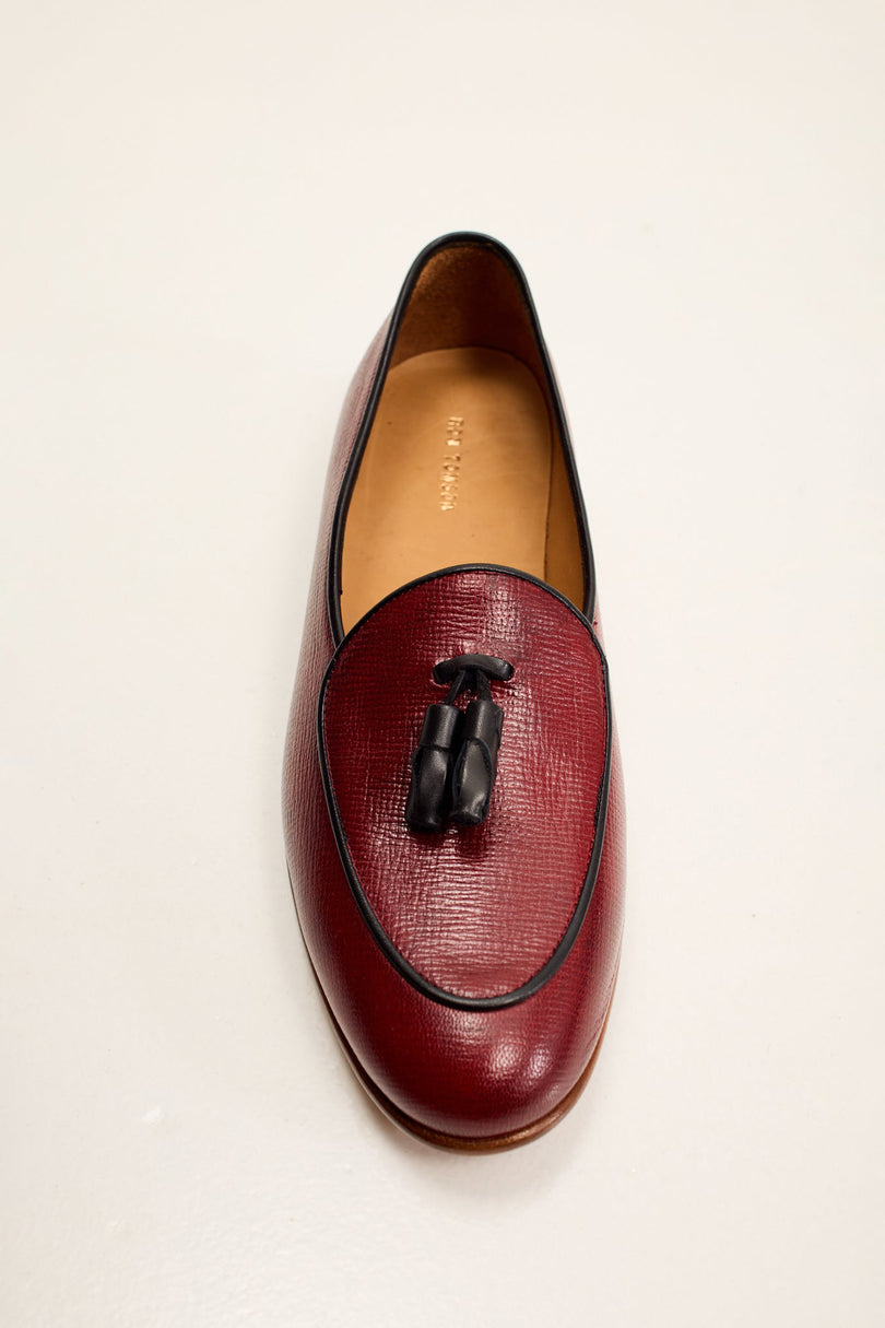 Men's Italian Leather Sole Tassel Loafer - Burgundy | Ron Tomson