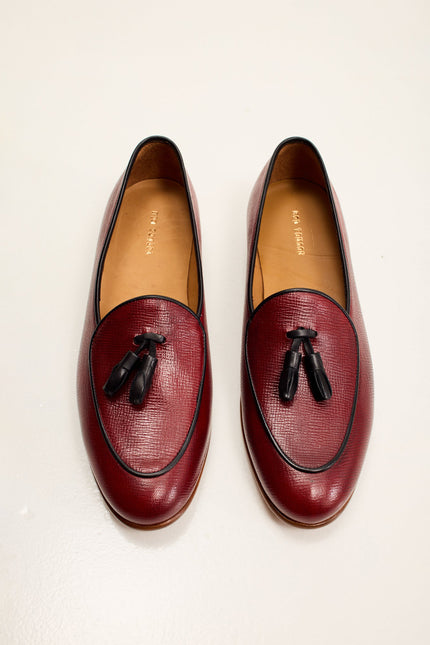 Men's Italian Leather Sole Tassel Loafer - Burgundy | Ron Tomson
