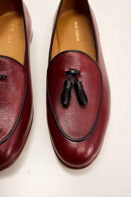 Men's Italian Leather Sole Tassel Loafer - Burgundy | Ron Tomson
