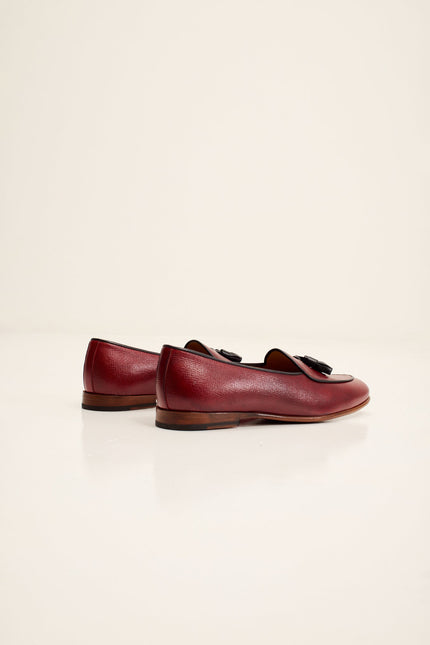Men's Italian Leather Sole Tassel Loafer - Burgundy | Ron Tomson