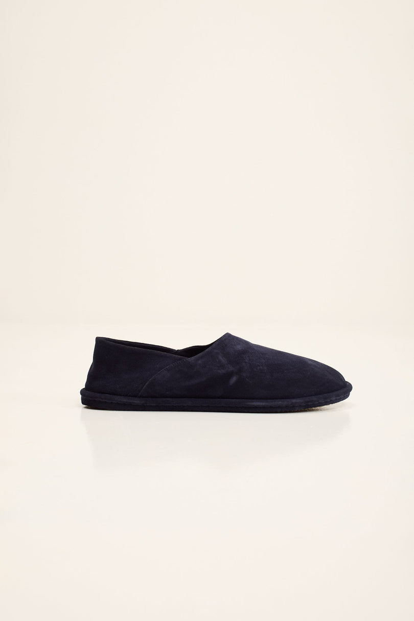 Men's Suede Italian Rubber-Sole Espadrilles - Navy | Ron Tomson