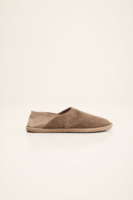 Men's Perforated Suede Espadrilles - Grey Beige | Ron Tomson