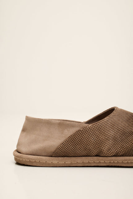 Men's Perforated Suede Espadrilles - Grey Beige | Ron Tomson