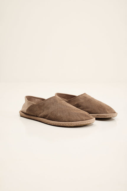 Men's Perforated Suede Espadrilles - Grey Beige | Ron Tomson
