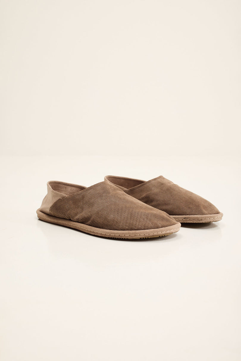 Men's Perforated Suede Espadrilles - Grey Beige | Ron Tomson