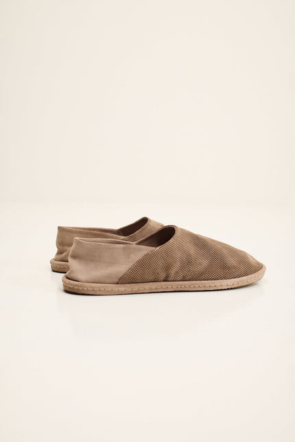 Men's Perforated Suede Espadrilles - Grey Beige | Ron Tomson