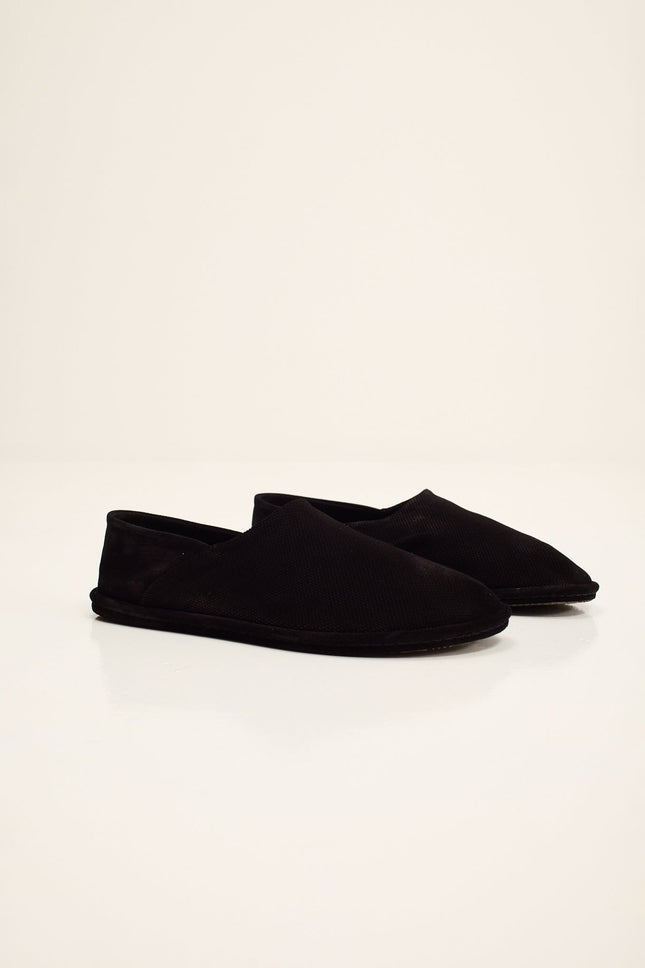 Men's Suede Espadrilles with Italian Rubber Sole - Black | Ron Tomson