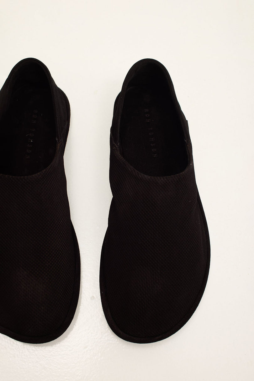 Men's Suede Espadrilles with Italian Rubber Sole - Black | Ron Tomson