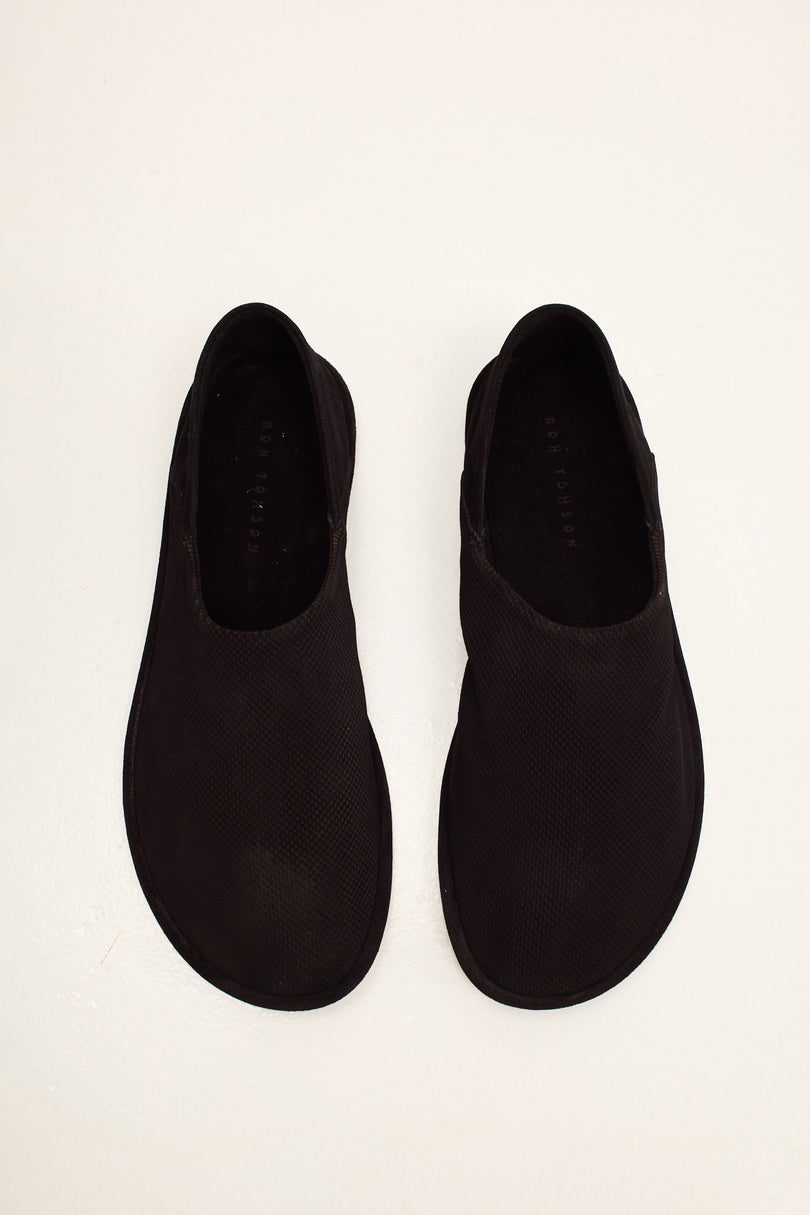Men's Suede Espadrilles with Italian Rubber Sole - Black | Ron Tomson