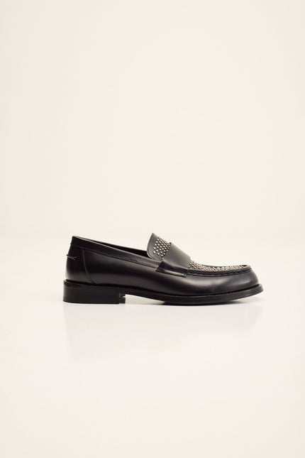 Men's Leather Studded Penny Loafer - Black | Ron Tomson