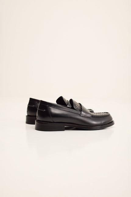 Men's Leather Studded Penny Loafer - Black | Ron Tomson