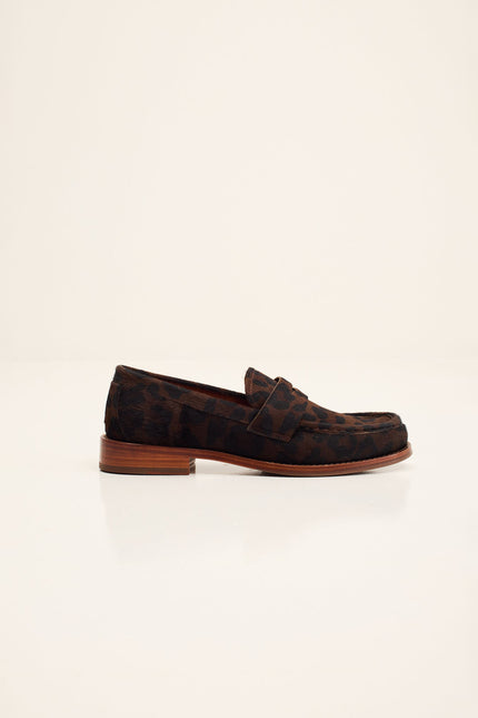 Men's Calf Hair Penny Loafer - Black Leopard | Ron Tomson