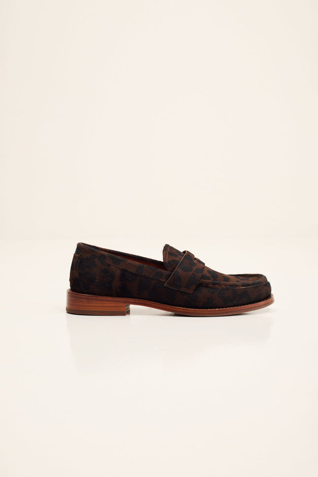 Men's Calf Hair Penny Loafer - Black Leopard | Ron Tomson