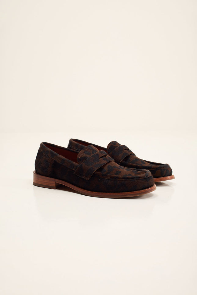Men's Calf Hair Penny Loafer - Black Leopard | Ron Tomson