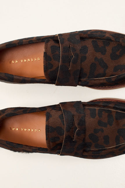 Men's Calf Hair Penny Loafer - Black Leopard | Ron Tomson