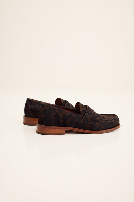 Men's Calf Hair Penny Loafer - Black Leopard | Ron Tomson