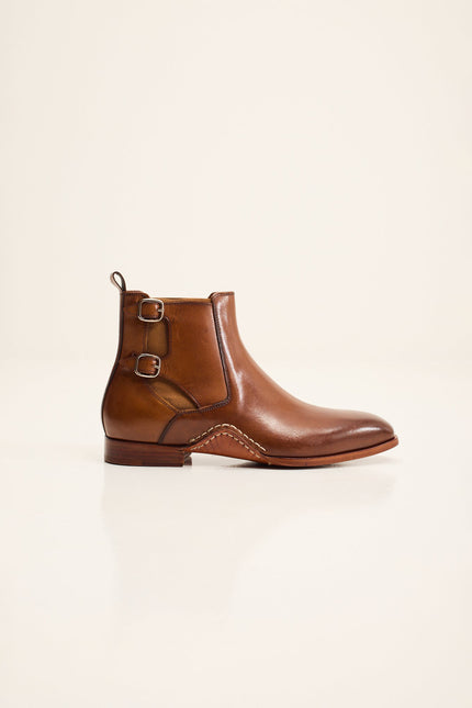 Men's Double-Buckle Italian Leather Chelsea Boot - Brown | Ron Tomson