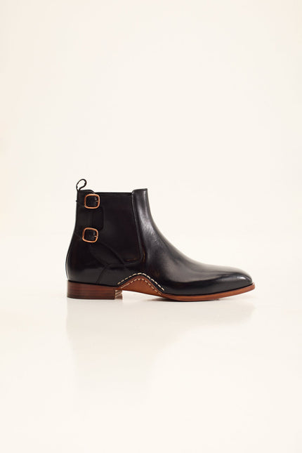 Men's Double-Buckle Italian Leather Chelsea Boot - Black | Ron Tomson