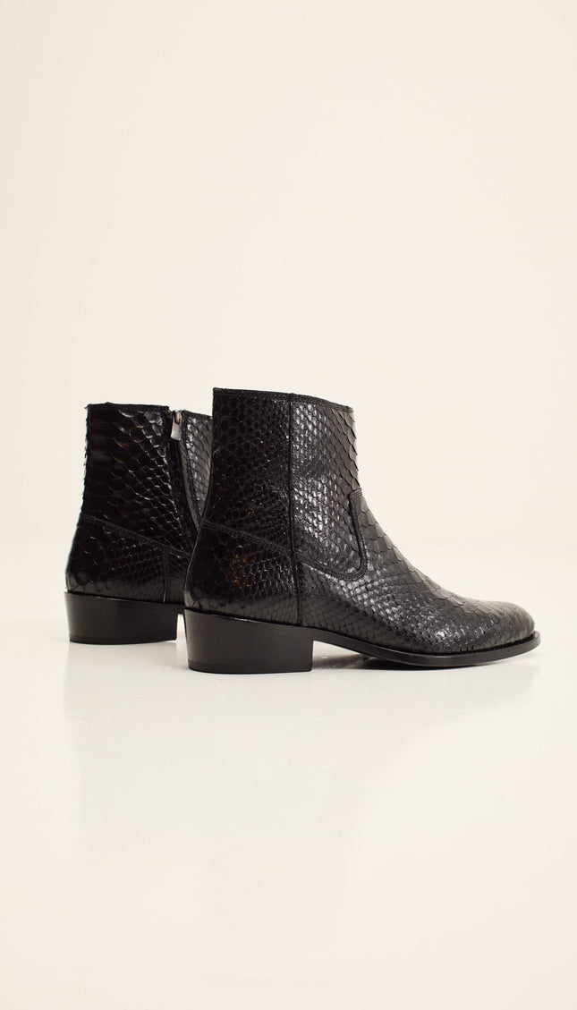 Snake-Embossed Leather Chelsea Boots - Black