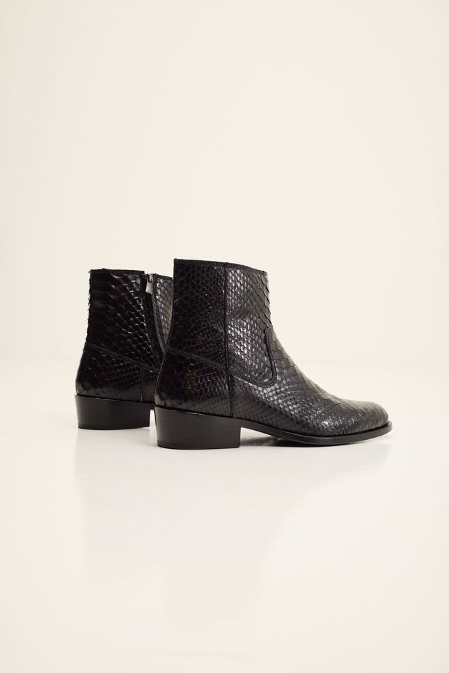 Snake-Embossed Leather Chelsea Boots - Black