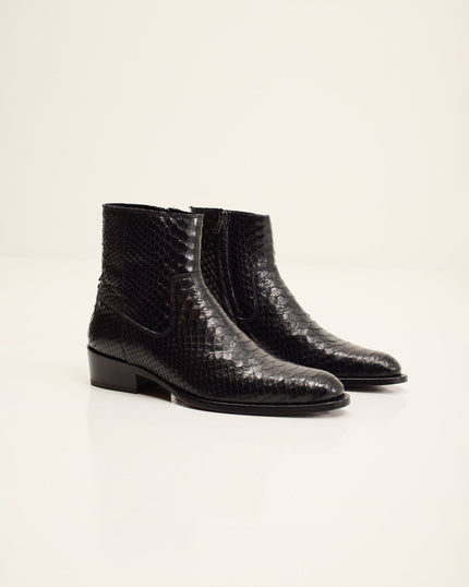 Men's Snake-Embossed Leather Chelsea Boots - Black | Ron Tomson