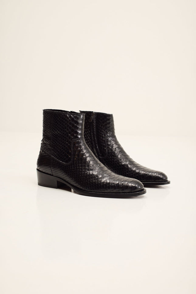 Snake-Embossed Leather Chelsea Boots - Black