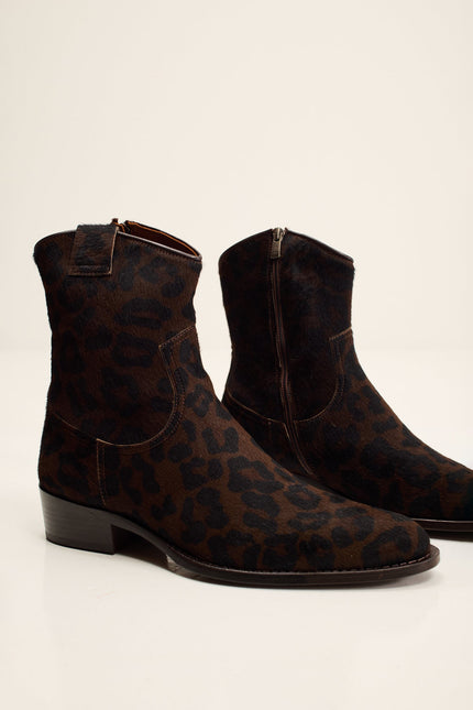 Men's Calf Hair Western Boots - Black Leopard | Ron Tomson