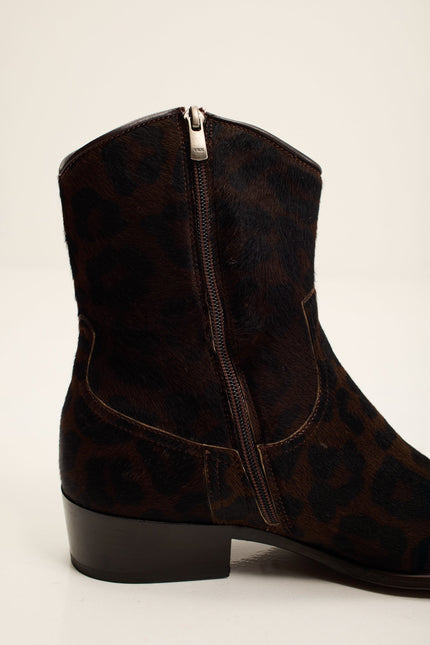 Men's Calf Hair Western Boots - Black Leopard | Ron Tomson