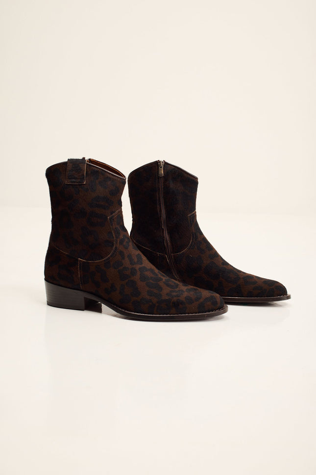 Men's Calf Hair Western Boots - Black Leopard | Ron Tomson