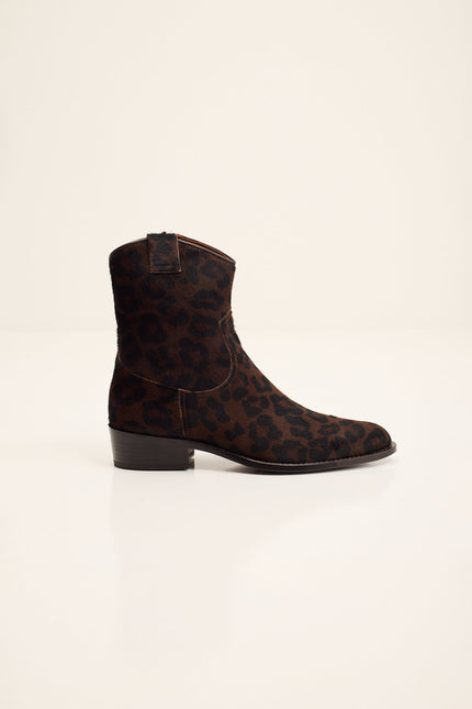 Men's Calf Hair Western Boots - Black Leopard | Ron Tomson