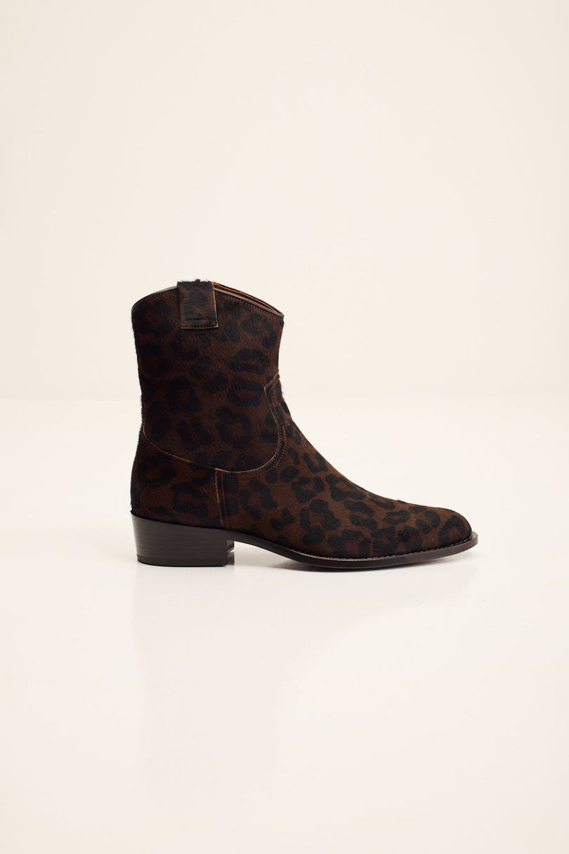 Men's Calf Hair Western Boots - Black Leopard | Ron Tomson