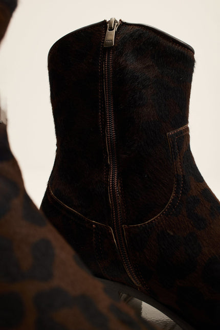 Men's Calf Hair Western Boots - Black Leopard | Ron Tomson
