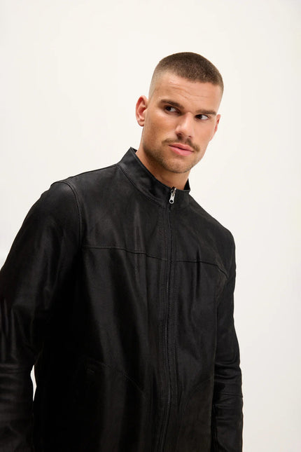 Men's Reversible Suede Leather Jacket - Black | Ron Tomson