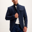 Mandarin Collar Denim Blazer - Navy