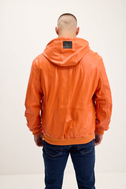 Men's Nappa Lambskin Hooded Bomber Jacket - Orange | Ron Tomson