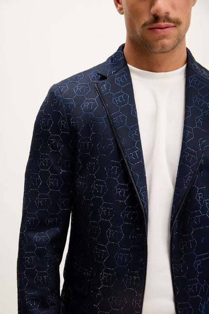 Men's Crystal Monogram Embellished Blazer - Navy | Ron Tomson