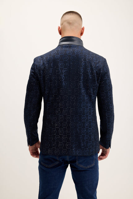Men's Crystal Monogram Embellished Blazer - Navy | Ron Tomson